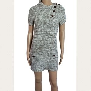 Sz L Button Cowl Neck Sweater Dress